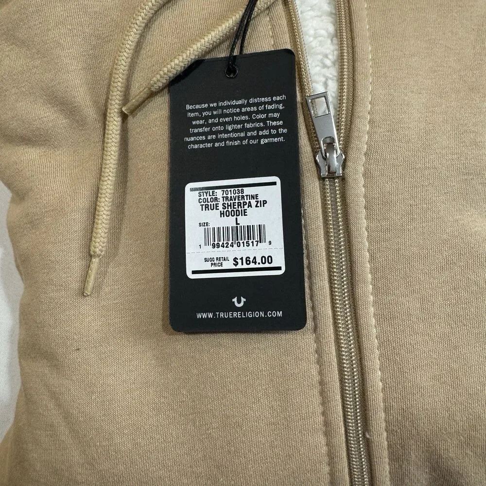 True‎ Religion Sherpa Zip Hoodie NWT Travertine Buddha Luxe Streetwear